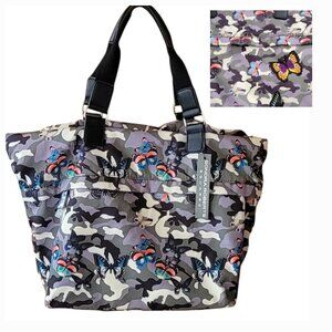Sondra Roberts Squared Large Nylon Parachute Travel Bag Camo Butterflies NEW